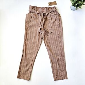 🌿 Thread & Supply Mocha Ivory Striped Paperbag Waist Pants – NWT – Size Medium